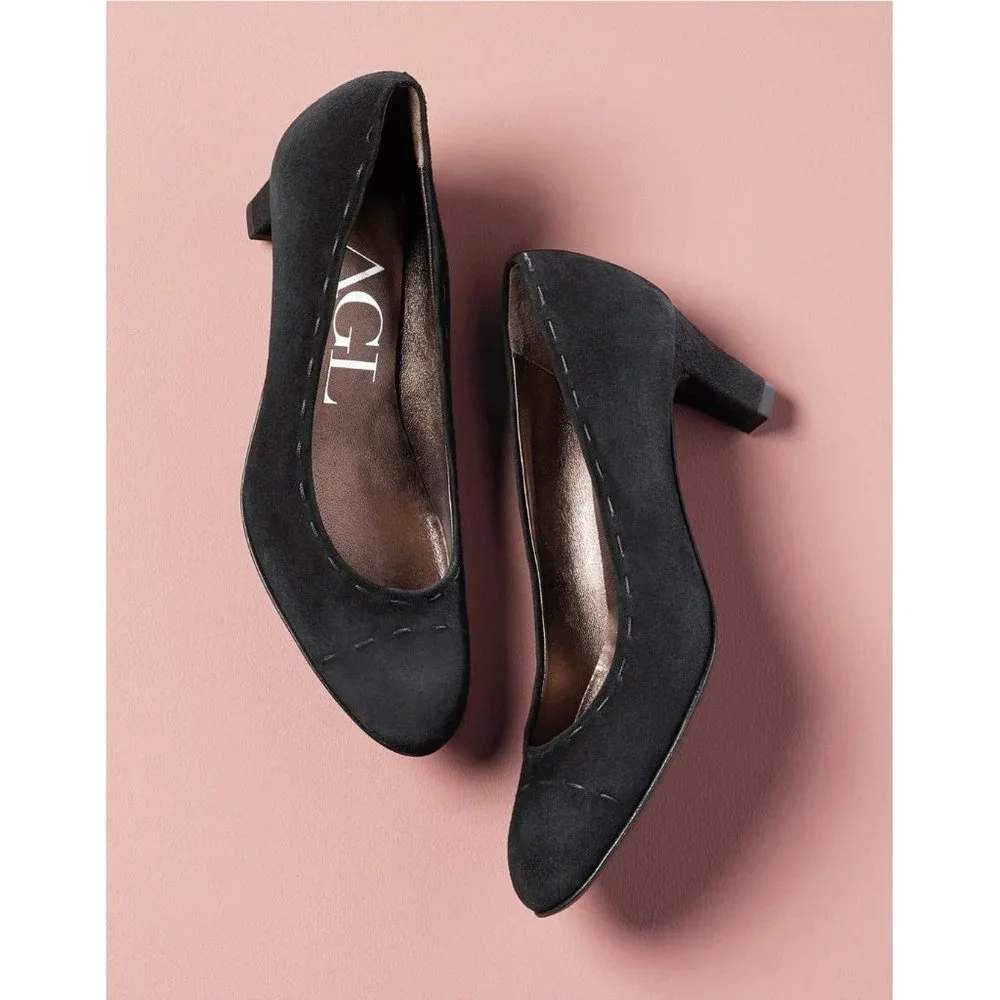 AGL Attilio Giusti Leombruni Round Toe Suede Pumps Shoes 7 - Picture 1 of 10